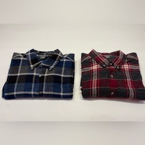 2 Eddie Bauer Men's Favorite Flannel Button-Down Shirts in Blue & Red Size Large